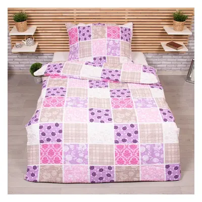 TP Krepové povlečení DELUXE 140x200+70x90 - Patchwork růžový