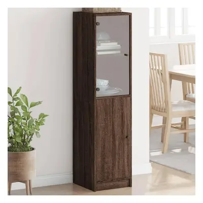 Highboard se skleněnými dvířky hnědý dub 35 x 37 x 142 cm