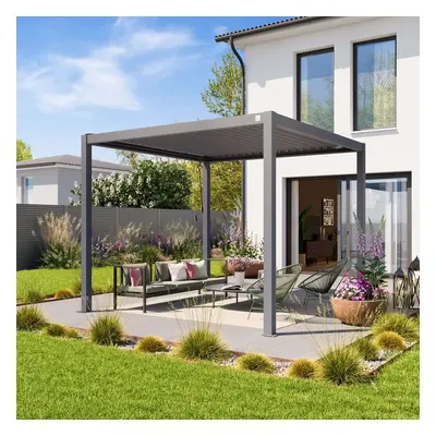 PRIMEYARD Pergola Premium 3x3 m, lamelová střecha, perlově šedá - (400104)