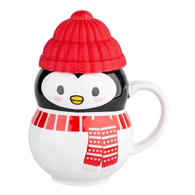 Altom Vánoční hrnek se silikonovým víčkem Penguin, 350 ml