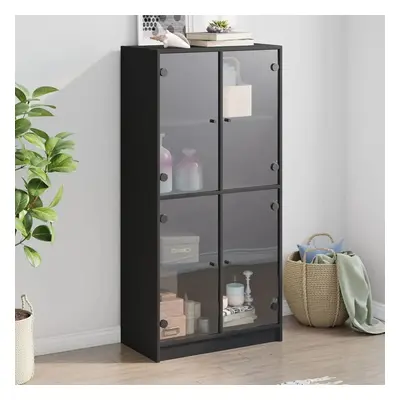 Highboard s dvířky černý 68 x 37 x 142 cm kompozitní dřevo