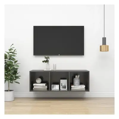 Nástěnná TV skříňka šedá vysoký lesk 37x37x107 cm dřevotříska