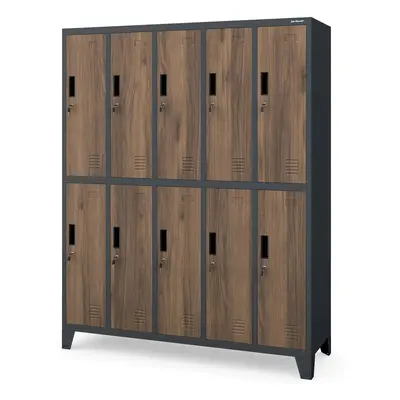 Plechová šatní skříňka na nožkách s 10 boxy BARTEK, 1360 x 1720 x 450 mm, Eco Design: antracitov