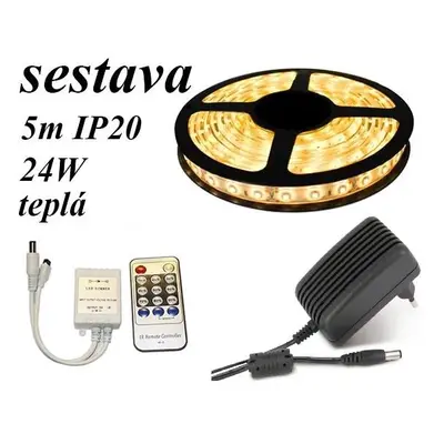 ECOLIGHT LED pásek - 5m - 60LED/m - 4,8W/m - IP20 - 1600Lm - teplá bílá + stmívač IR + zdroj - S