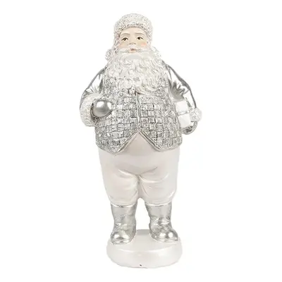 Bílo-stříbrná dekorace figurka Santa Claus - 8*6*16 cm