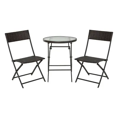 Outsunny bistro set balkonový set 3 ks skládací polyratanový zahradní nábytek hnědý pro terasu a