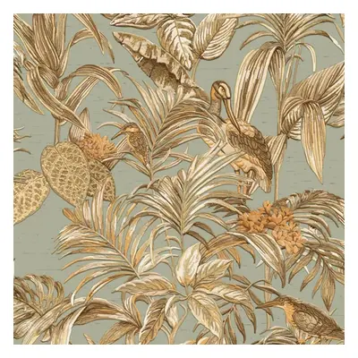 DUTCH WALLCOVERINGS Tapeta Bird-of-Paradise šedozelená modrá