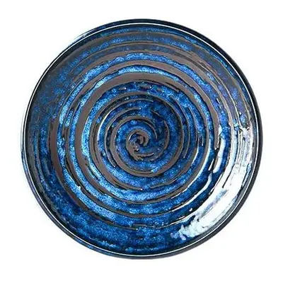 Modrý keramický talíř MIJ Copper Swirl, ø 20 cm