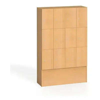 Dřevěná šatní skříňka s odkládacími boxy, 12 boxů, 1700 x 1200 x 420 mm, cylindrický zámek, buk