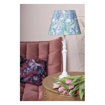 Bílá stolní lampa se zeleným květovaným stínidlem Violé - Ø 24*52 cm E27/max 1*60W