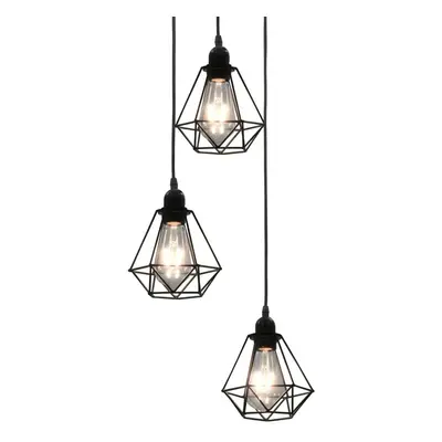 Stropní lampa s diamantovým designem černá 3 x žárovka E27