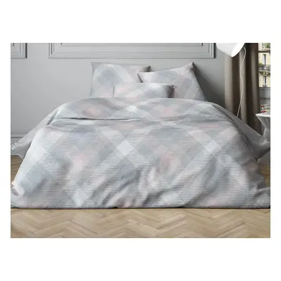 Mistral Home povlečení bavlněný satén Mist Check Grey-Pink - 220x200 / 2x70x90 cm