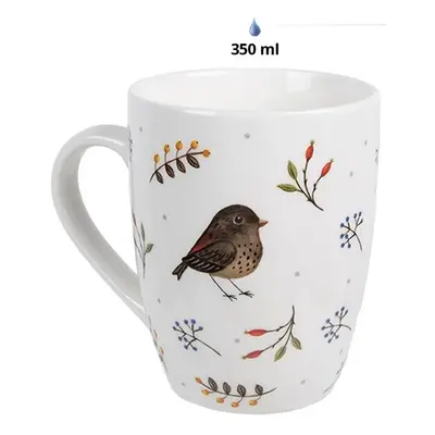 Bílý keramický hrnek s motivem ptáčka Moineau - 12*8*10 cm / 350 ml