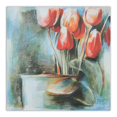 Gario Obraz na plátně Červené tulipány ve váze Rozměry: 30 x 30 cm