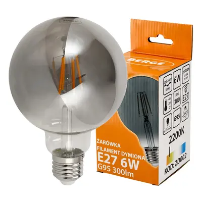 BERGE LED žárovka G95 - E27 - 6W - FILAMENT - kouřová - teplá bílá