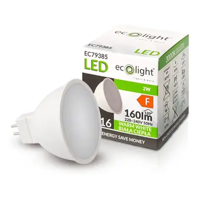 ECOLIGHT LED žárovka MR16 12V 2W teplá bílá