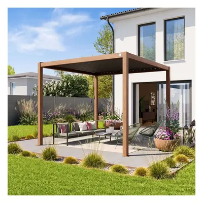 PRIMEYARD Pergola Premium 3x3 m, lamelová střecha, imitace dřeva - (400106)