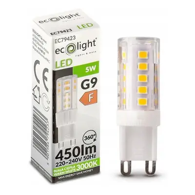 ECOLIGHT LED žárovka - G9 - 5W - 450lm - teplá bílá