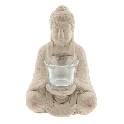 Šedý teracottový svícen budha na čajovou svíčku - 13*11*21 cm