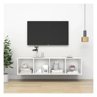 Nástěnná TV skříňka bílá vysoký lesk 37x37x142,5 cm dřevotříska