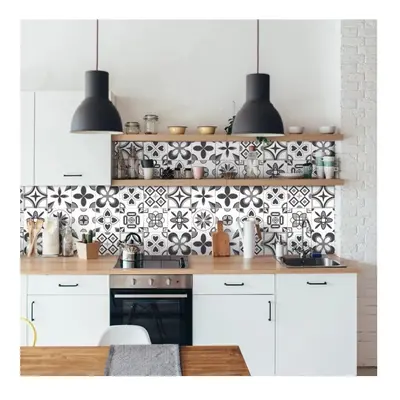 Sada 24 nástěnných samolepek Ambiance Wall Decal Cement Tiles Azulejos Erico, 15 x 15 cm