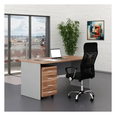 Sestava kancelářského nábytku SimpleOffice 1, 160 cm, ořech vlašský / šedá