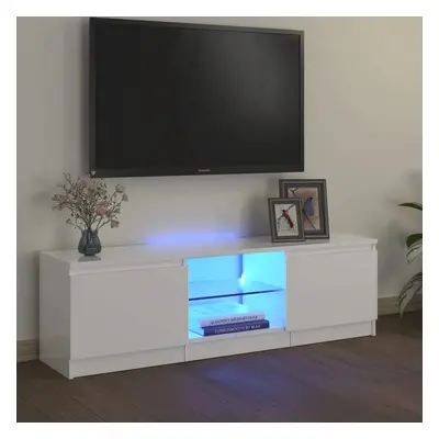 TV skříňka s LED osvětlením bílá vysoký lesk 120 x 30 x 35,5 cm