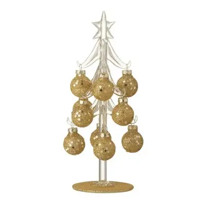 Skleněný stromek se zlatými koulemi Baubles Stars – 10*10*20 cm