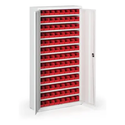 Skříň s plastovými boxy BASIC - 1800 x 400 x 920 mm, 104xA, šedá/šedé dveře