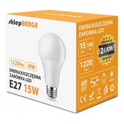 BERGE LED žárovka MILIO - E27 - A60 - 15W - 1220Lm - neutrální bílá