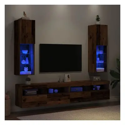 TV skříňky s LED osvětlením 2 ks old wood 30,5 x 30 x 102 cm