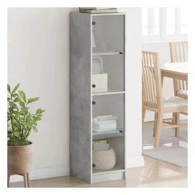 Highboard se skleněnými dvířky betonově šedý 35 x 37 x 142 cm