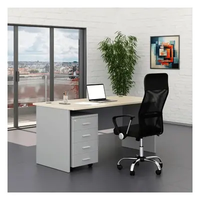 Sestava kancelářského nábytku SimpleOffice 1, 160 cm, šedá / dub světlý