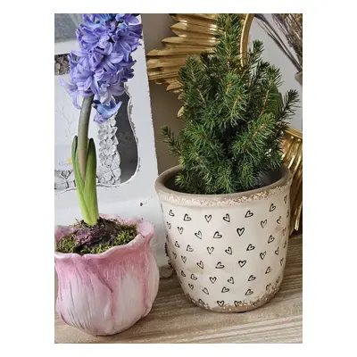 Růžový keramický obal na květináč ve tvaru květu tulipánu - Ø 12*10 cm