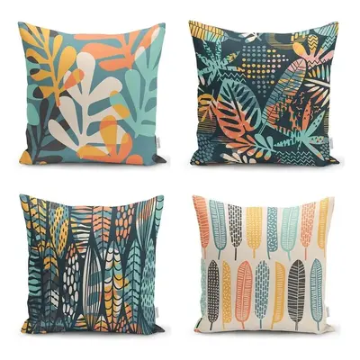 Sada 4 povlaků na polštáře Minimalist Cushion Covers Colorful Leaves, 43 x 43 cm