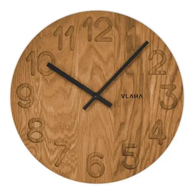 VLAHA Designové dřevěné hodiny OAK vyrobené v Čechách s černými ručkami ⌀34cm VCT1125