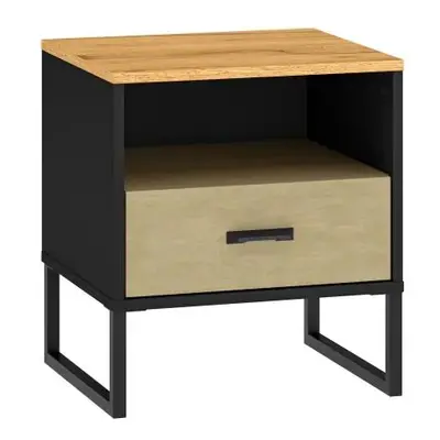 ML FURNITURE Noční stolek - COLT 08, zlatý dub/matná černá/prémiová ocel