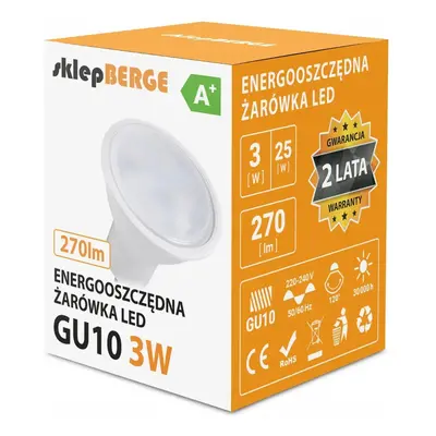 BERGE LED žárovka - GU10 - 3W - 240Lm - teplá bílá