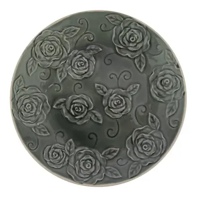 Tmavě zelený ozdobný talíř Antic Line Roses, ⌀ 25,5 cm