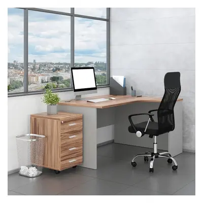 Sestava kancelářského nábytku SimpleOffice 2, 140 cm, pravá, ořech vlašský / šedá