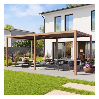 PRIMEYARD Pergola Premium 3x6 m, lamelová střecha, imitace dřeva - (400112)