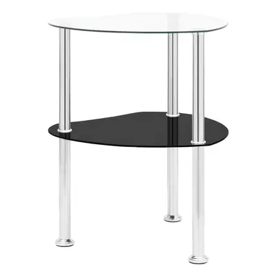 322786 vidaXL 2-Tier Side Table Transparent & Black 38x38x50cm Tempered Glass