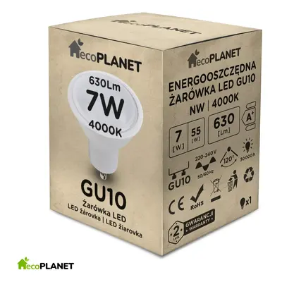 ecoPLANET LED žárovka GU10 - 7W - neutrální bílá