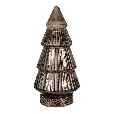 Hnědý skleněný dekorační svítící stromek LED Tree - Ø 8*16 cm