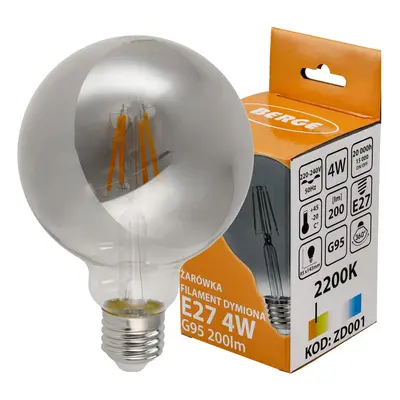 BERGE LED žárovka G95 - E27 - 4W - FILAMENT - kouřová - teplá bílá