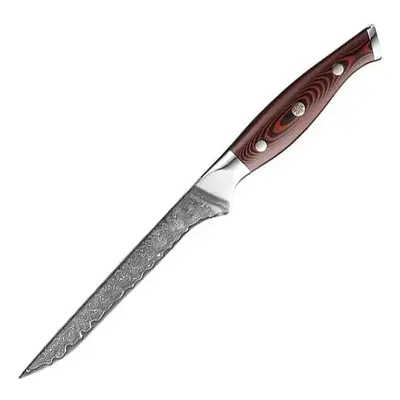 KnifeBoss vykošťovací damaškový nůž Boning 5,5" (135 mm) Black & Red VG-10