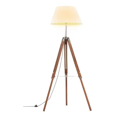 Stojací lampa stativ medově hnědá a bílá masivní teak 141 cm