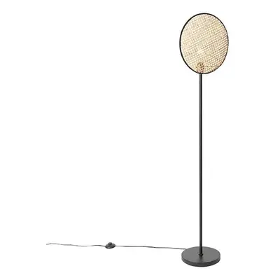 Venkovská stojací lampa černá s ratanem 35 cm - Kata