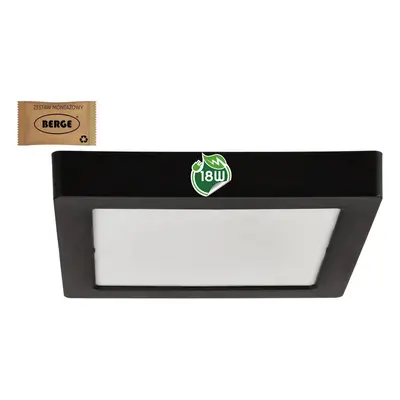 BERGE Čtvercový LED panel přisazený - černý - 18W - PC - neutrální bílá