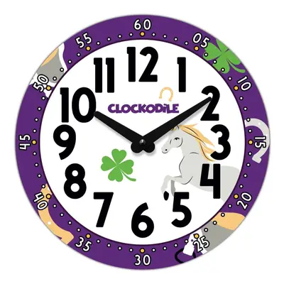 CLOCKODILE Dětské hodiny fialové s koněm ⌀25cm CCT0030